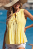 Yellow Cream Bow Tie Notched Neck Pleated Tank Top