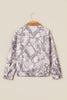 Gray Abstract Camo Print Colorblock Collar Oversized Shift Silhouette Denim Jacket