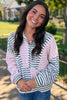 Multicolour Striped Color Block Patchwork Half Zip Drop Shoulder Long Sleeve Top