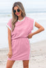 Pink Contrast Trim Textured Crewneck Tee and Pocketed Skirt Set