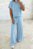 Light Pink Solid Color Loose Tee Drawstring Wide Leg Pants 2pcs Outfit