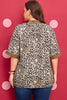Brown Plus Size Leopard Print Crinkled Colorblock Patchwork V Neck Blouse