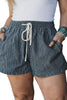 Blue Stripe Plus Size Contrast Drawstring Elastic Waist Denim Shorts