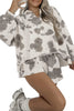 Gray Western Print Raw Hem Long Sleeve Top Drawstring Shorts Set