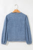 Dusk Blue Tied Front Long Puff Sleeve Denim Top