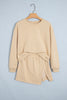 Parchment Solid Color Long Sleeve Top Split Skort 2pcs Outfit