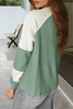 Mint Green Ribbed Colorblock Patchwork Raglan Long Sleeve Top