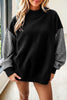 Pink Plaid Sleeve Colorblock Loose Tunic Sweatshirt