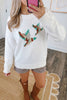 White Drop Shoulder Round Neck Long Sleeve Pullover Sweater