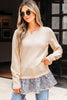 Beige Cable Texture Bohemian Ruffle Hem Patchwork Sweater