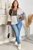Brown Plus Size Color Block Patchwork Knotted Back Loose Fit Sweater