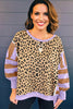 Purple Leopard Striped Patchwork Plus Size Loose Sweatshirt