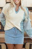 Beige Floral Striped Drop Sleeve Collared Boxy Fit Sweatshirt