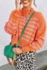 Orange Stripe Ribbed High Neck Drop Shoulder Boxy Fit Sweater