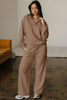 Bright Pink Polo Collar V Neck Pullover and Drawstring Sweatpants Set