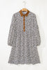 Khaki Plus Size Button V Neck Leopard Print Puff Sleeve Loose Mini Dress