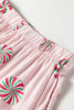 Pink Christmas Candy Contrast Trim Bow Knot Silky 2pcs Pajama Set