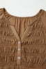 Cinnamon Smocked Bust Buttoned Split V Neck Flow Fit Blouse