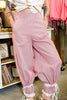 Red Stripe Contrast Lace Ribbon Tie Detail Wide Leg Pants