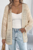 Smoke Gray Solid Color Hollowed Knit Open Front Cardigan Sweater