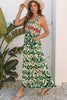 Green Western Aztec Shirred A-line Sleeveless Maxi Dress