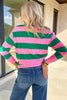 Red Stripe holly jolly Letter Embroidered Pullover Sweatshirt
