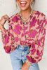 Pink Floral Print Batwing Sleeve Buttoned Loose Fit Shirt