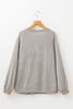 Light Grey Color Contrast Ribbed Loose Fit Long Sleeve Top