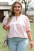 Pink Stripe Plus Size Tassel Tie Frilled Detail Short Sleeve Blouse