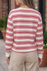 Red Stripe Dropped Shoulder Long Sleeve Casual Pullover Top