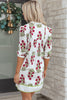 White Frilled V Neck 3/4 Sleeve Loose Floral Dress