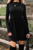 Red Dahlia Frilled Neck Ribbed Knit Patchwork Long Sleeve Mini Dress