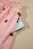Brown Polka Dot Ribbed Trim Long Sleeve Top Casual Short Set