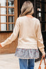 Beige Cable Texture Bohemian Ruffle Hem Patchwork Sweater