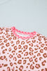 Khaki Leopard Polka Dot Colorblock Trim Long Sleeve Top