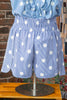 Sky Blue Polka Dot Print Shirred High Waist Casual Shorts