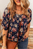 Blue Floral Short Sleeve Scoop Neck Casual Blouse