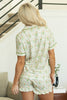 Green Floral Print Turn-down Collar Short Pajamas Set