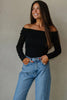 Black Floral Lace Off-shoulder Long Sleeve Slim Top