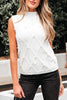 White Pearled High Neck Textured Knit Sweater Vest