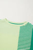 Green Stripe Patchwork Colorblock Plus Size T Shirt