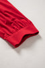 Red Stripe Half Placket V Neck Contrast 3/4 Sleeve Patchwork Top