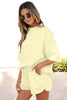 Light Pink Solid Color Exposed Seam Mock Neck Oversize Tee Casual Shorts 2pcs Outfit