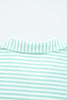 Green Stripe Quarter Zip Collar Pullover Long Sleeve Top