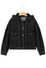 Black Big Chest Pocket Drop Shoulder Hooded Denim Jacket