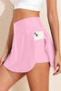 Pink Solid Pocketed Crossover High Waist Swim Skort