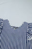 Blue Stripe V Neck Lace Contrast Ruffle Trim Tank Top