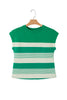 Black Stripe Mixed Print Crew Neck Cap Sleeve T Shirt