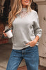 Light Grey Button Keyhole Lace Patchwork Drop Shoulder Sweater
