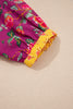 Rose Contrast Placket Split V Neck Floral Blouse